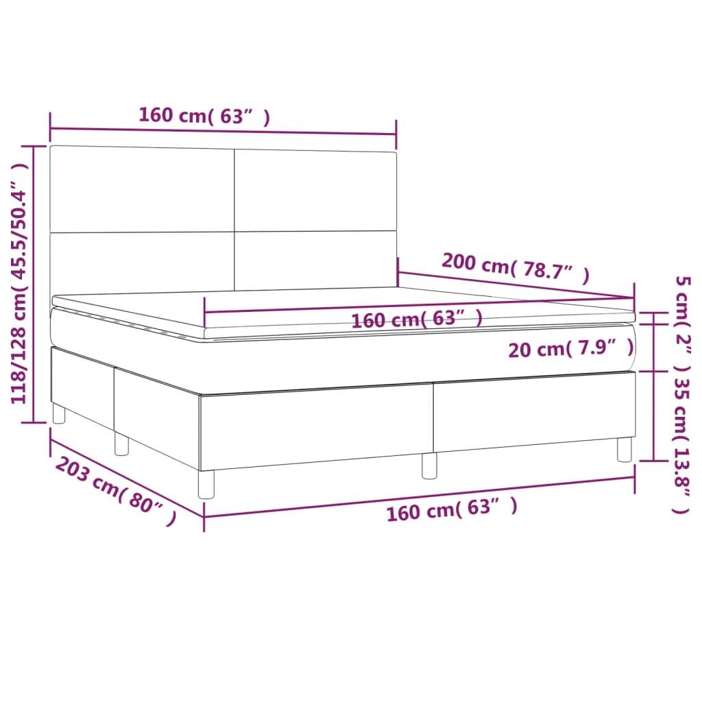 Sommier à lattes de lit et matelas et LED Taupe 160x200cm Tissu