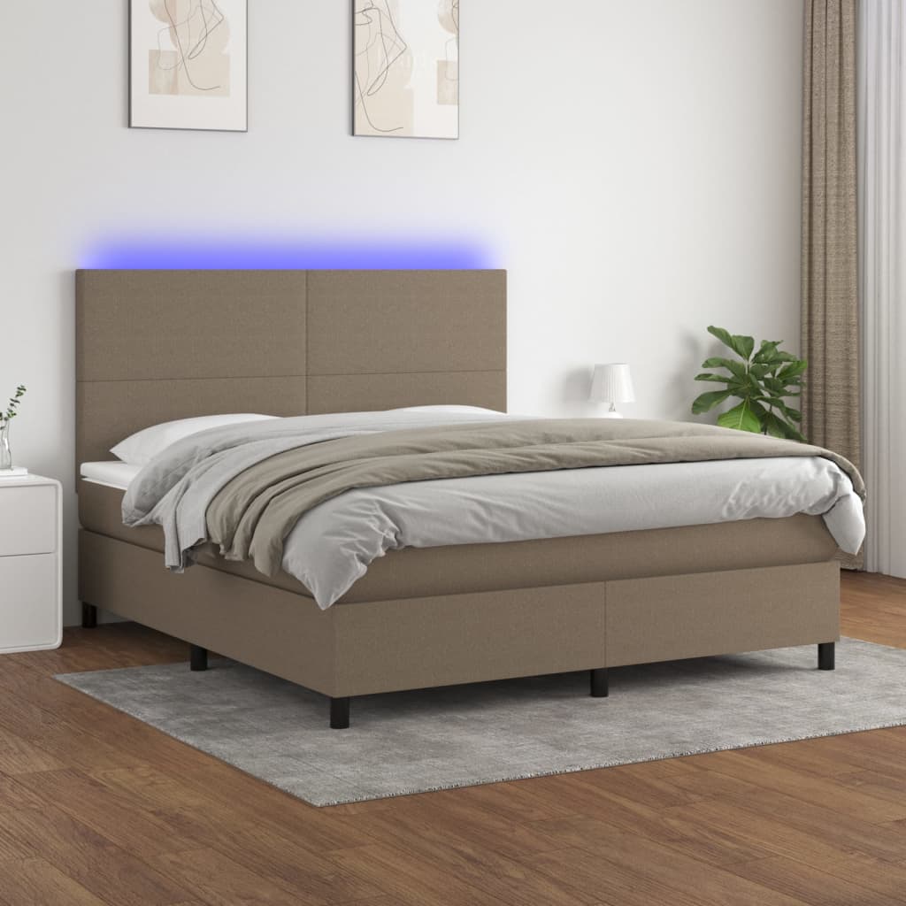 Sommier à lattes de lit et matelas et LED Taupe 160x200cm Tissu