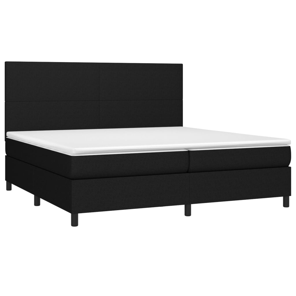 Sommier à lattes de lit et matelas et LED Noir 200x200 cm Tissu