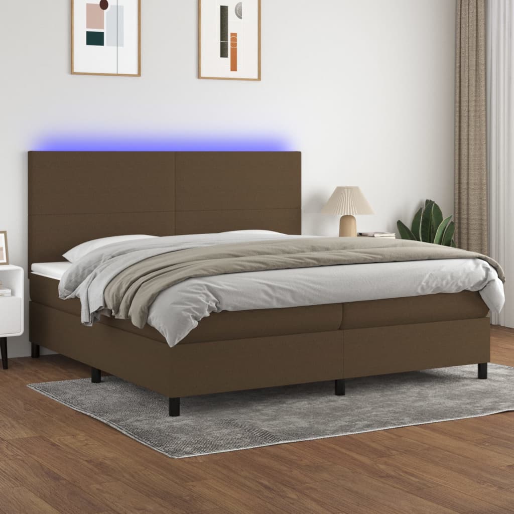 Sommier à lattes de lit matelas et LED Marron foncé 200x200 cm