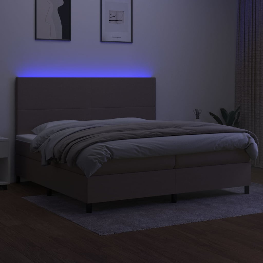 Sommier à lattes de lit et matelas et LED Taupe 200x200cm Tissu