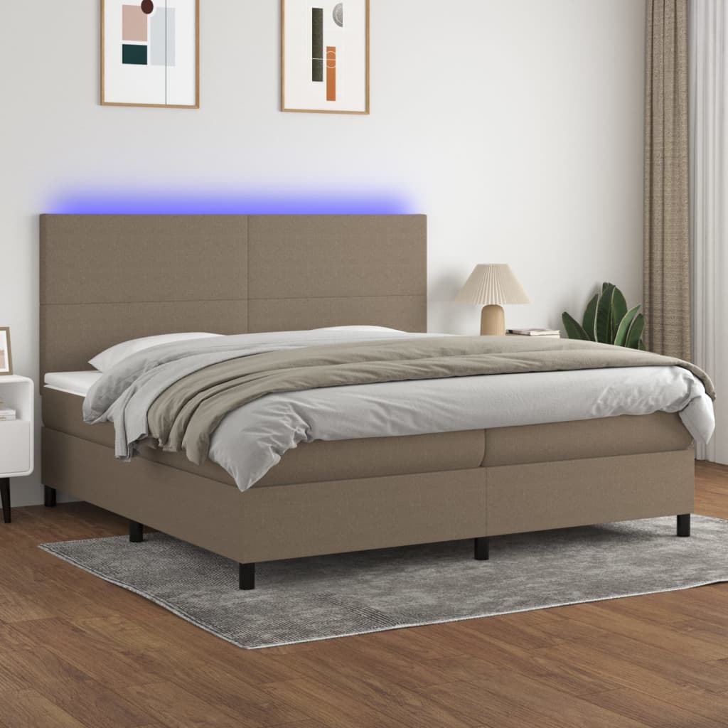 Sommier à lattes de lit et matelas et LED Taupe 200x200cm Tissu