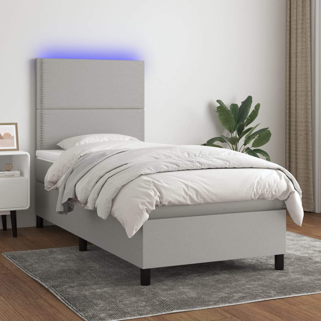 Sommier à lattes de lit avec matelas et LED Gris clair 80x200cm