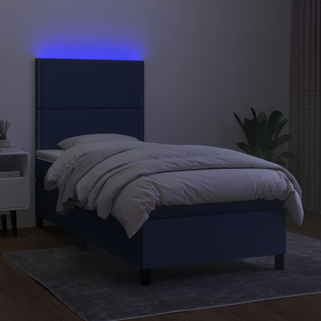 Sommier à lattes de lit avec matelas et LED Bleu 80x200cm Tissu