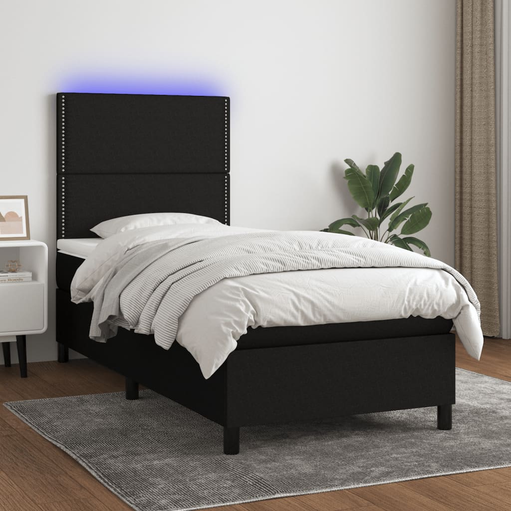 Sommier à lattes de lit avec matelas et LED Noir 90x190cm Tissu