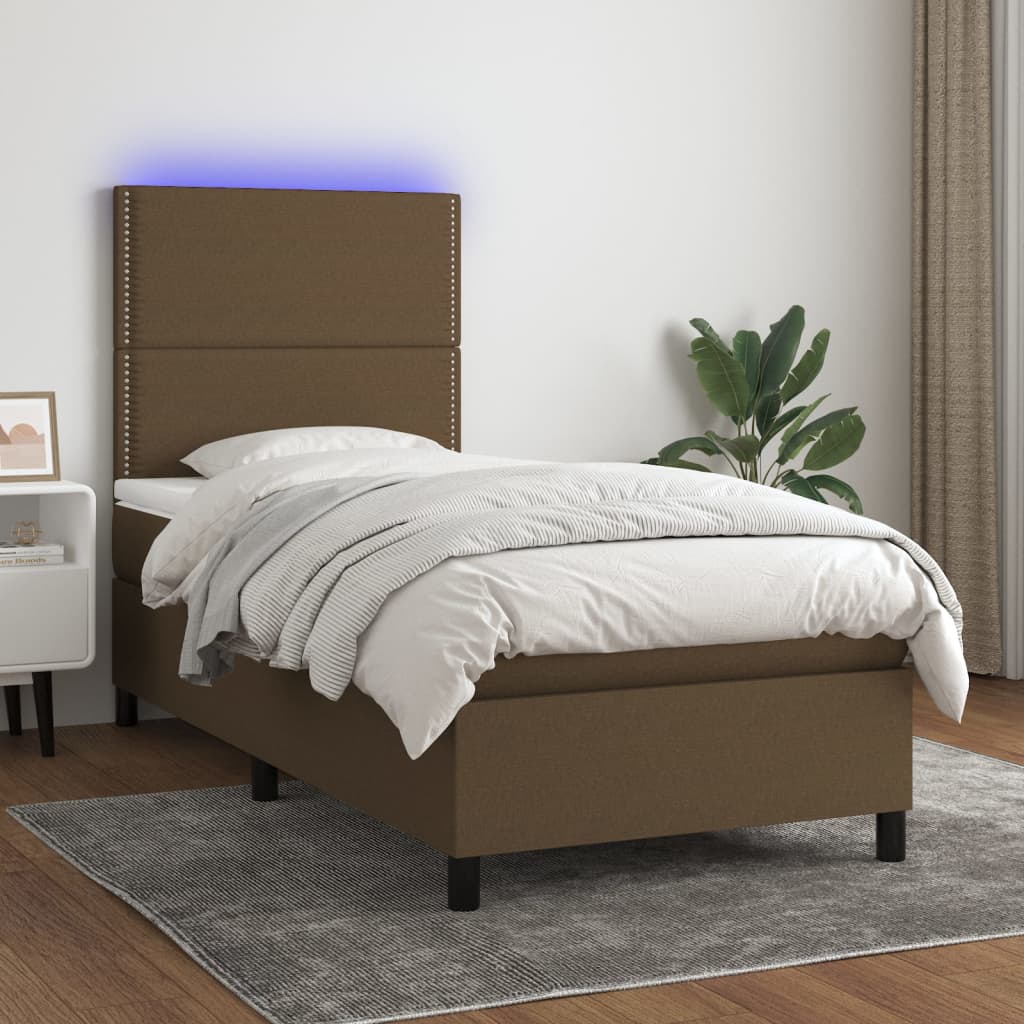 Sommier à lattes de lit matelas et LED Marron foncé 100x200 cm