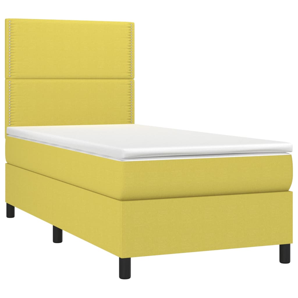 Sommier à lattes de lit et matelas et LED Vert 100x200 cm Tissu