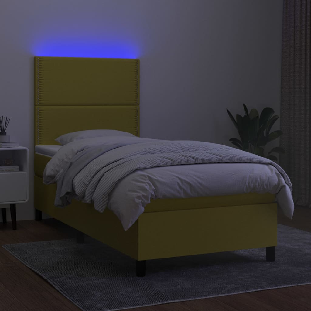 Sommier à lattes de lit et matelas et LED Vert 100x200 cm Tissu