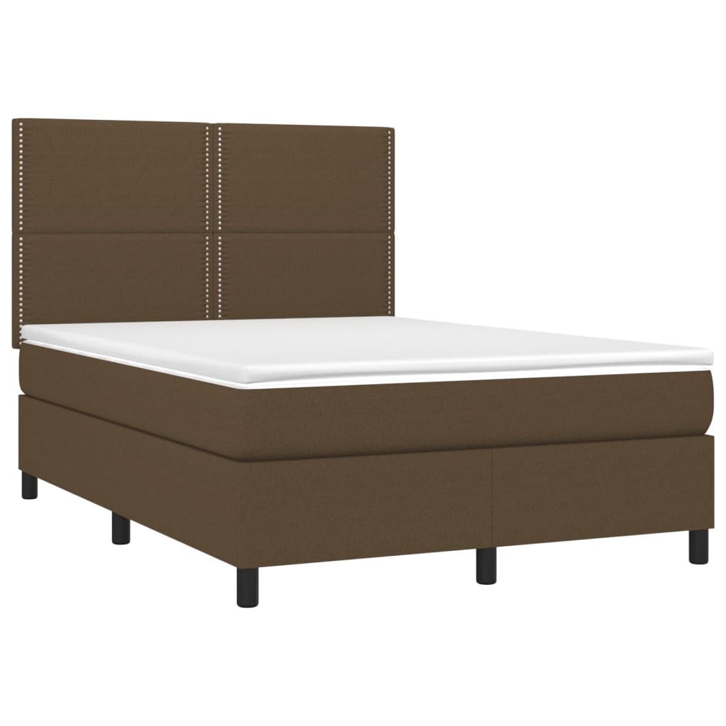 Sommier à lattes de lit matelas et LED Marron foncé 140x190 cm