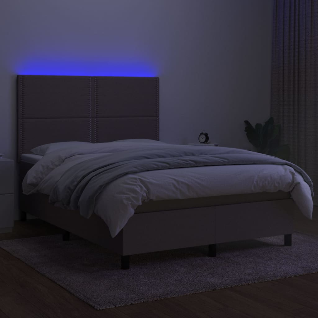 Sommier à lattes de lit et matelas et LED Taupe 140x200cm Tissu