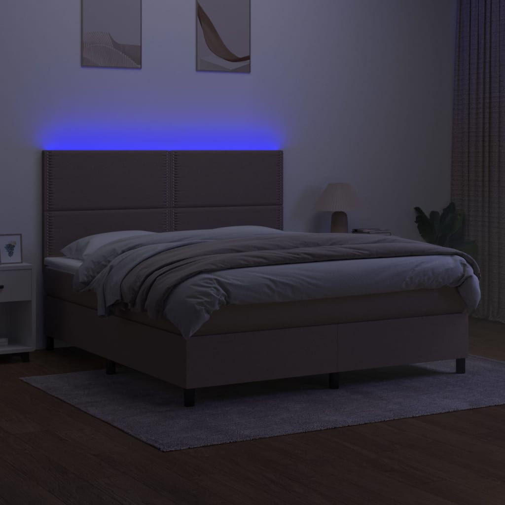 Sommier à lattes de lit et matelas et LED Taupe 160x200cm Tissu