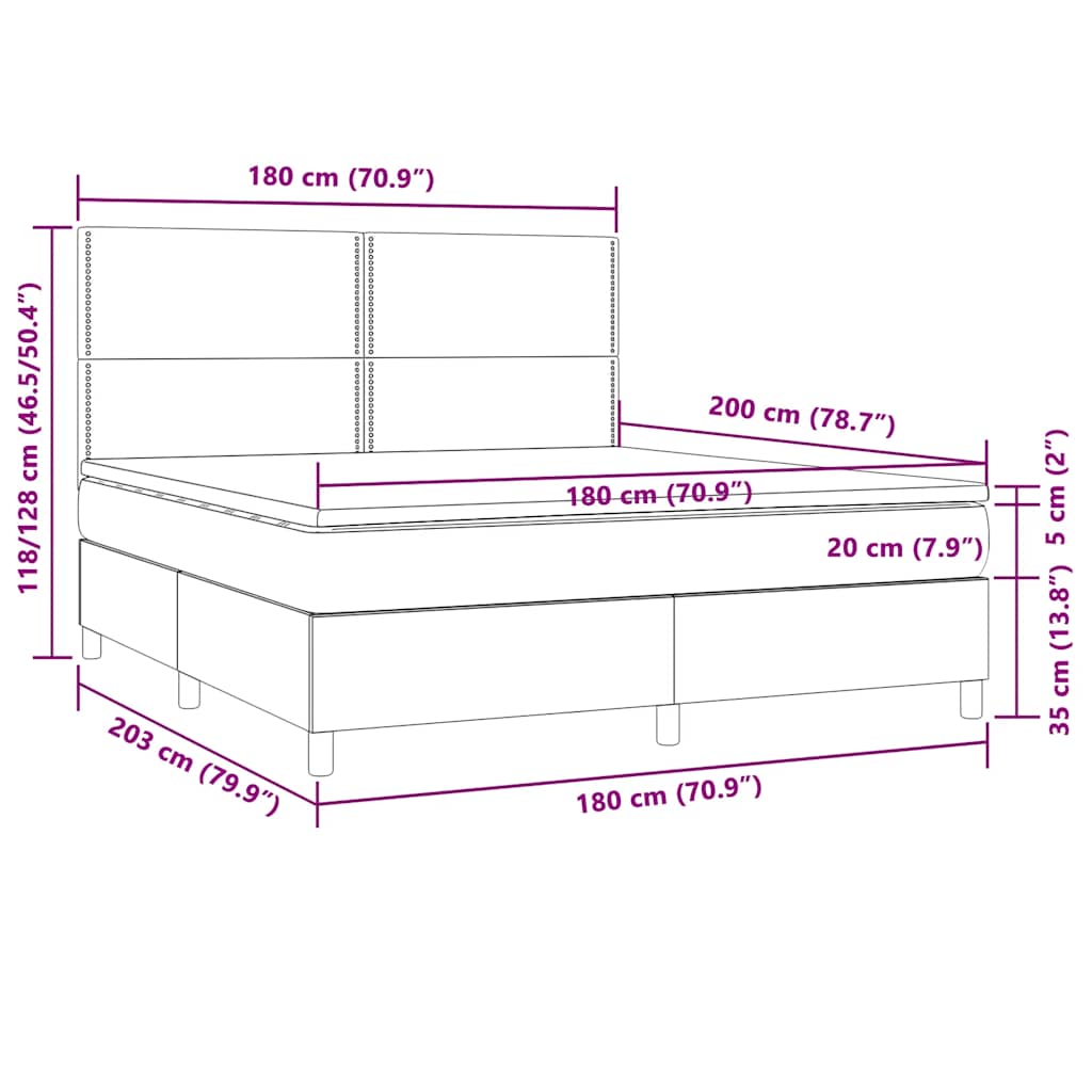 Sommier à lattes de lit et matelas et LED Taupe 180x200cm Tissu