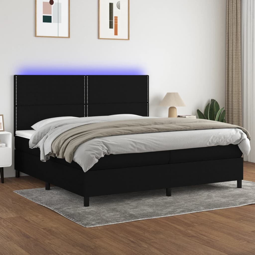 Sommier à lattes de lit et matelas et LED Noir 200x200 cm Tissu