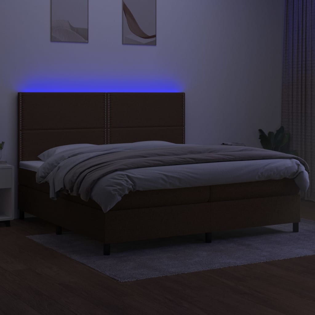 Sommier à lattes de lit matelas et LED Marron foncé 200x200 cm