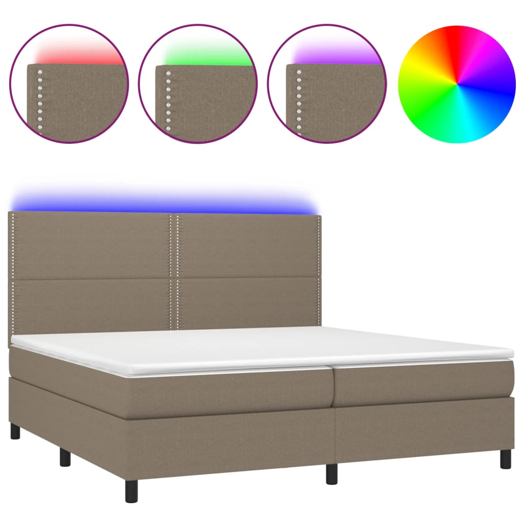 Sommier à lattes de lit et matelas et LED Taupe 200x200cm Tissu