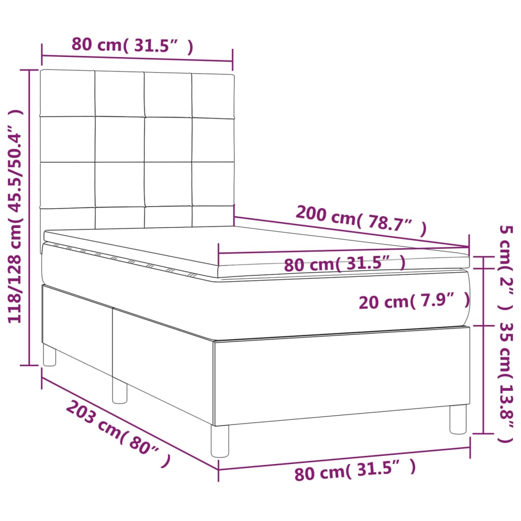 Sommier à lattes de lit avec matelas et LED Bleu 80x200cm Tissu