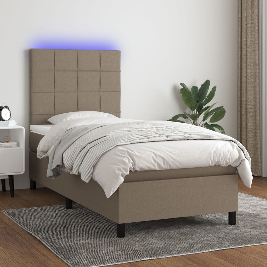 Sommier à lattes de lit et matelas et LED Taupe 90x190 cm Tissu