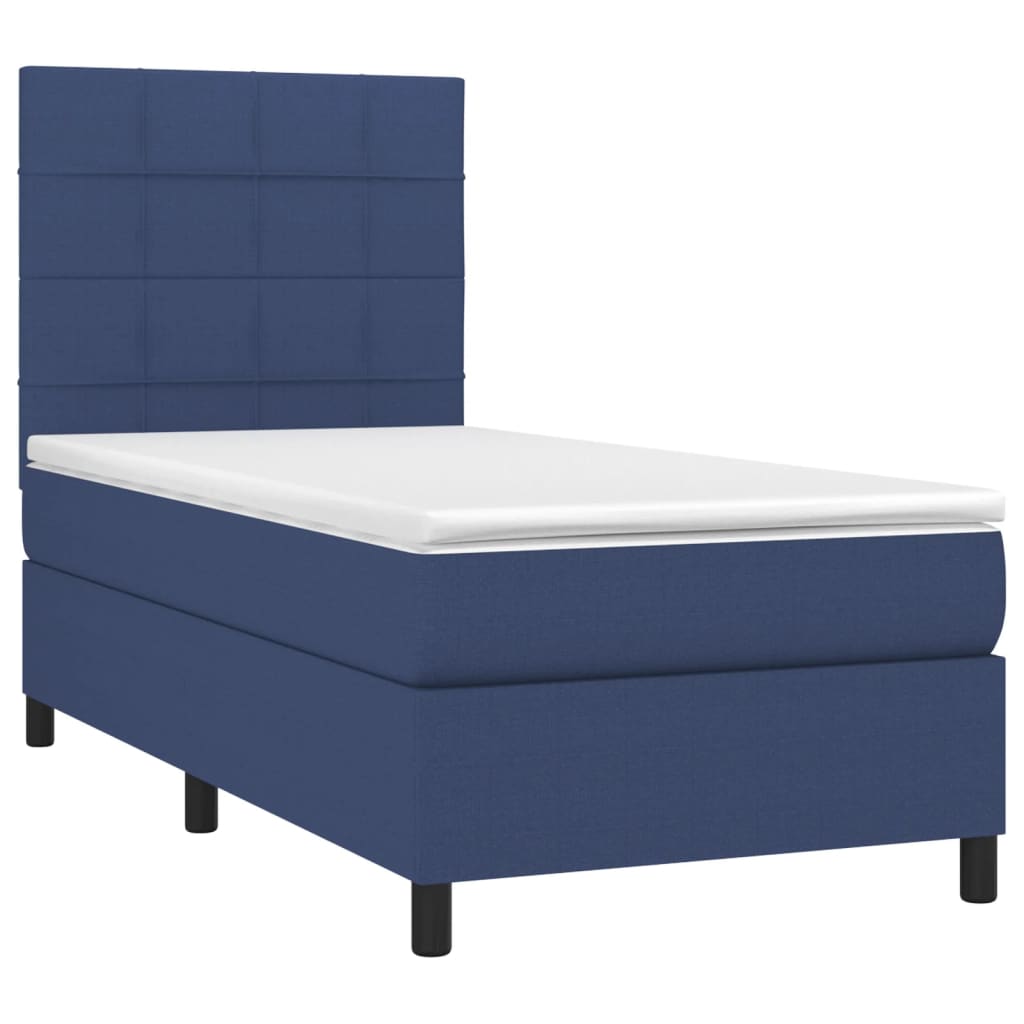 Sommier à lattes de lit avec matelas et LED Bleu 90x190cm Tissu