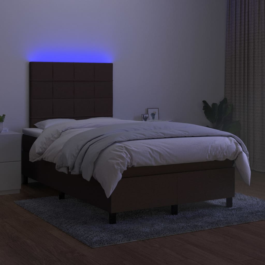 Sommier à lattes de lit matelas et LED Marron foncé 120x200 cm