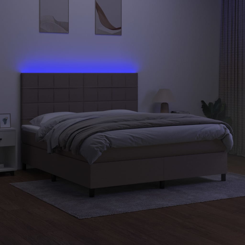 Sommier à lattes de lit et matelas et LED Taupe 180x200cm Tissu