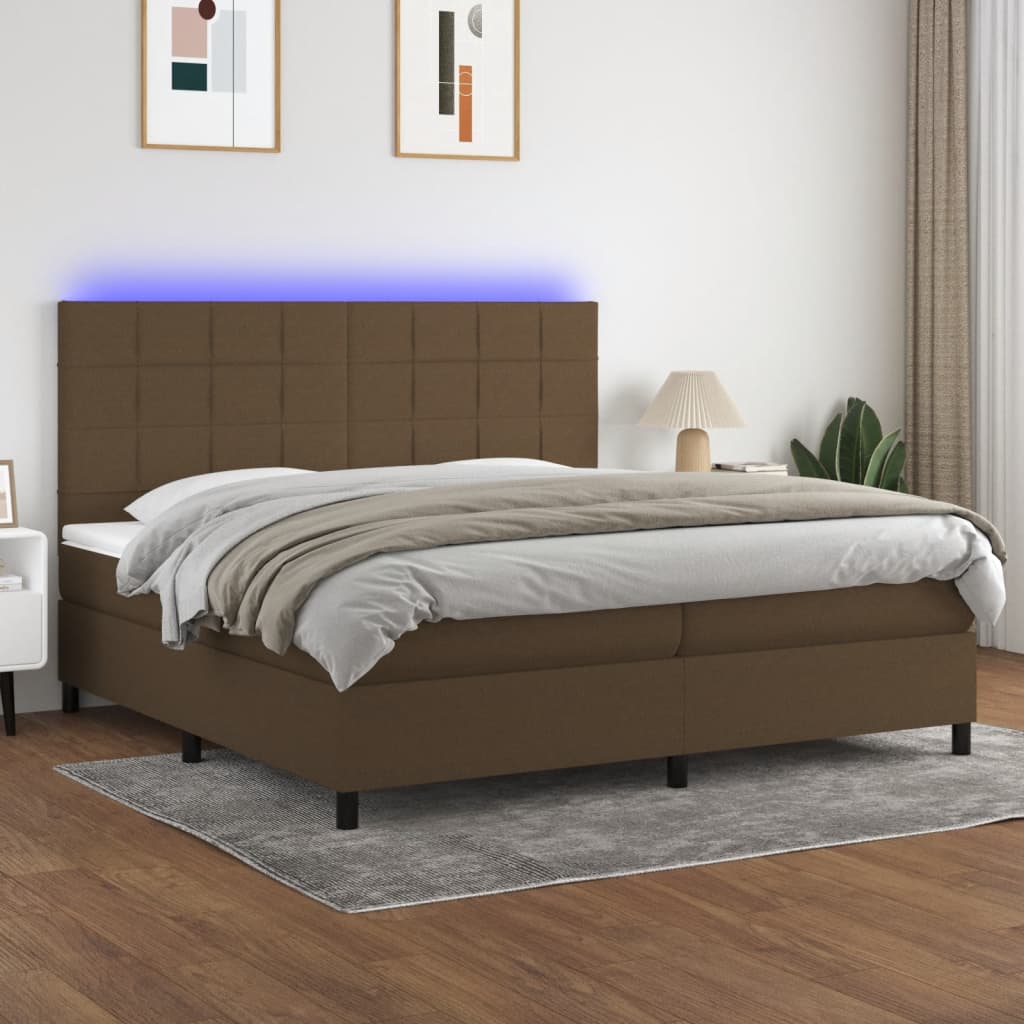 Sommier à lattes de lit matelas et LED Marron foncé 200x200 cm