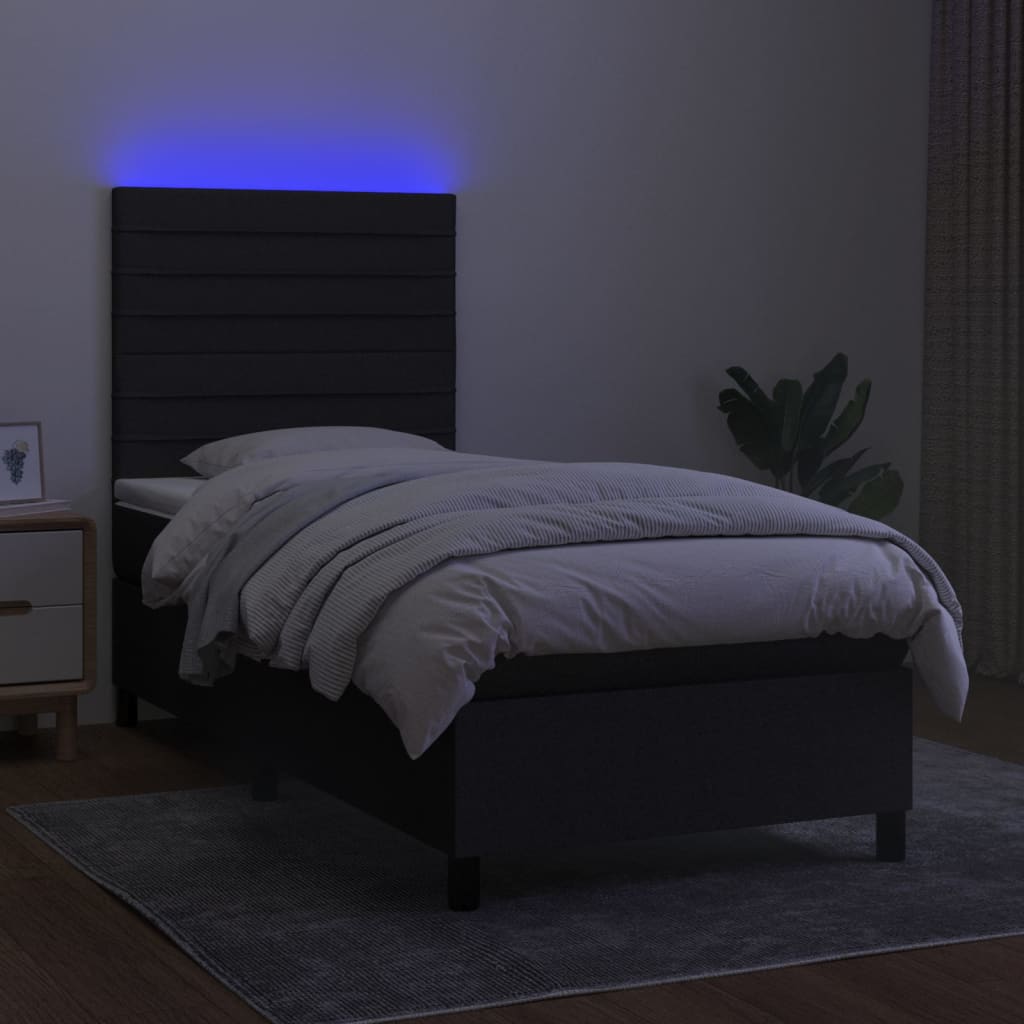 Sommier à lattes de lit avec matelas et LED Noir 80x200cm Tissu