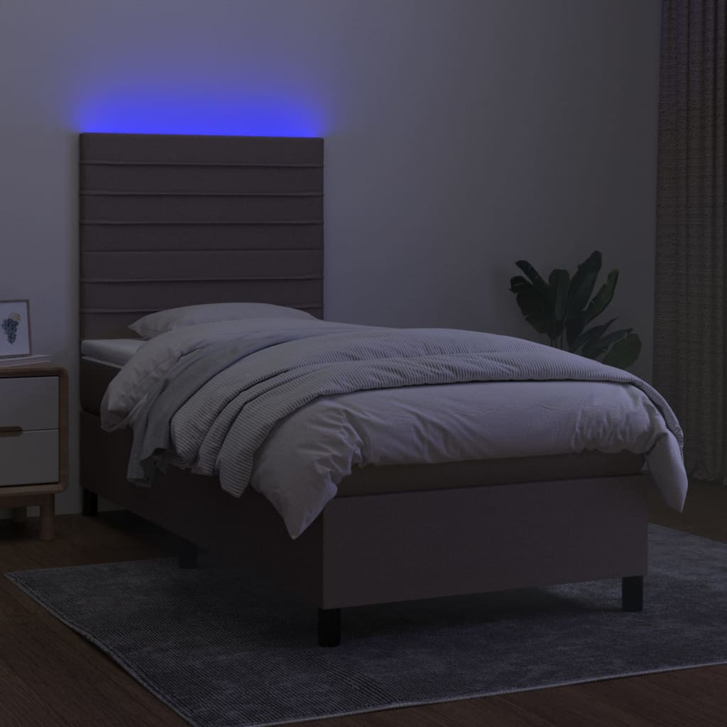 Sommier à lattes de lit et matelas et LED Taupe 80x200 cm Tissu