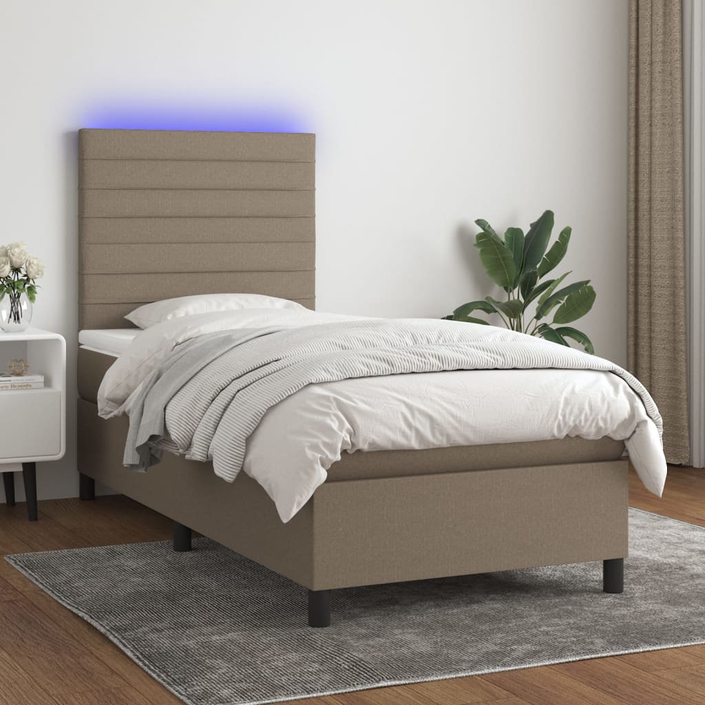 Sommier à lattes de lit et matelas et LED Taupe 80x200 cm Tissu