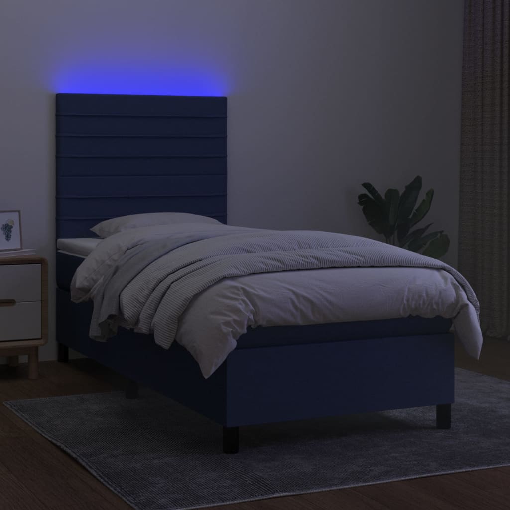 Sommier à lattes de lit avec matelas et LED Bleu 80x200cm Tissu