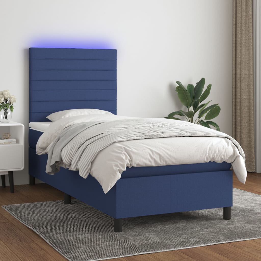 Sommier à lattes de lit avec matelas et LED Bleu 80x200cm Tissu