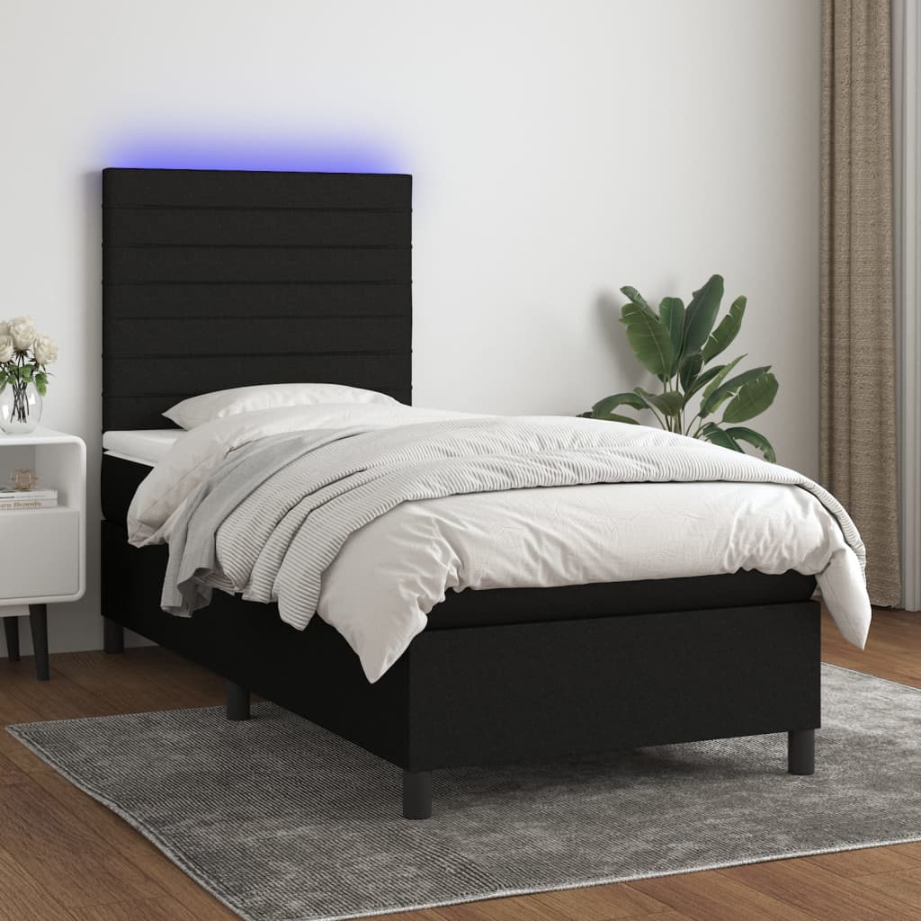 Sommier à lattes de lit avec matelas et LED Noir 90x190cm Tissu