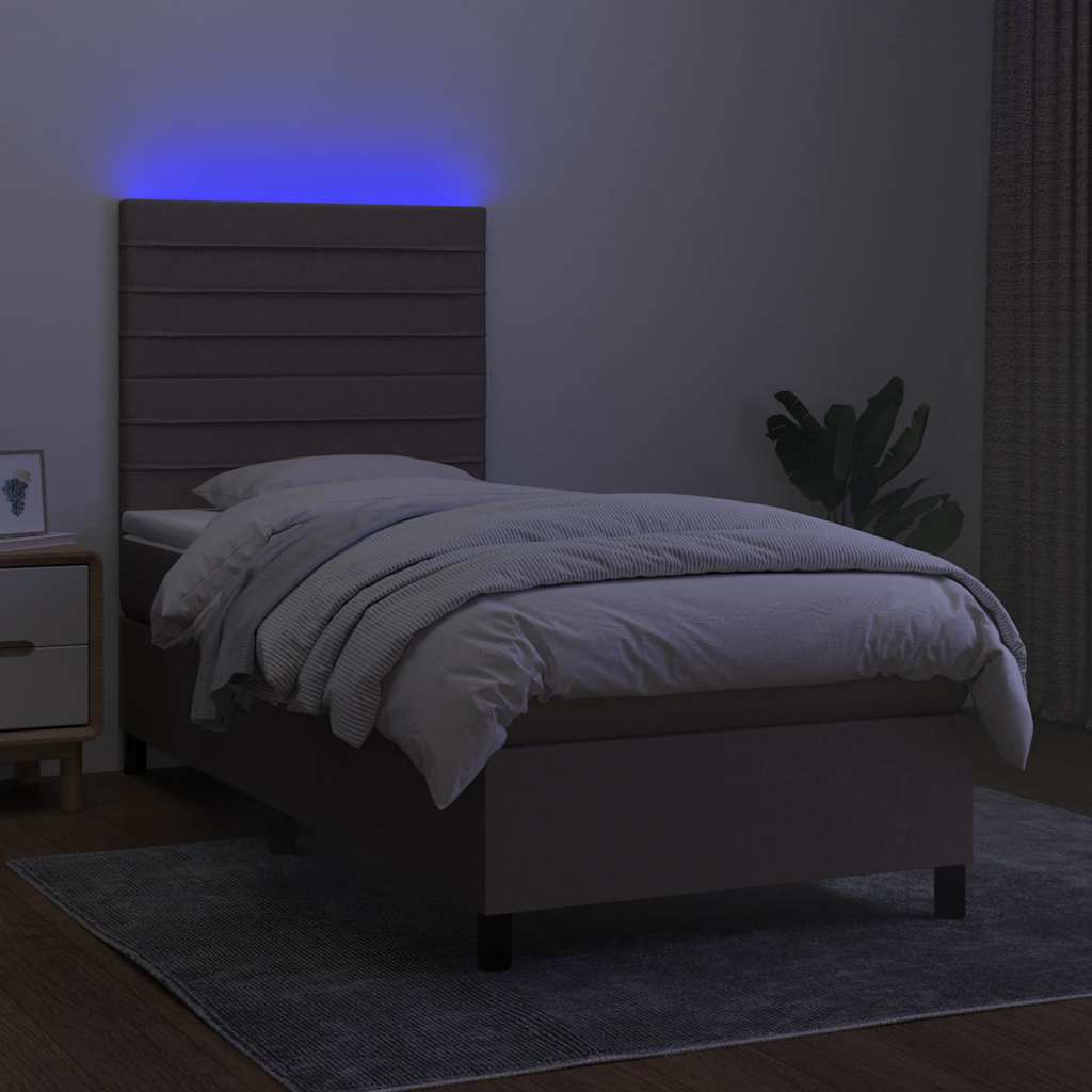 Sommier à lattes de lit et matelas et LED Taupe 90x190 cm Tissu