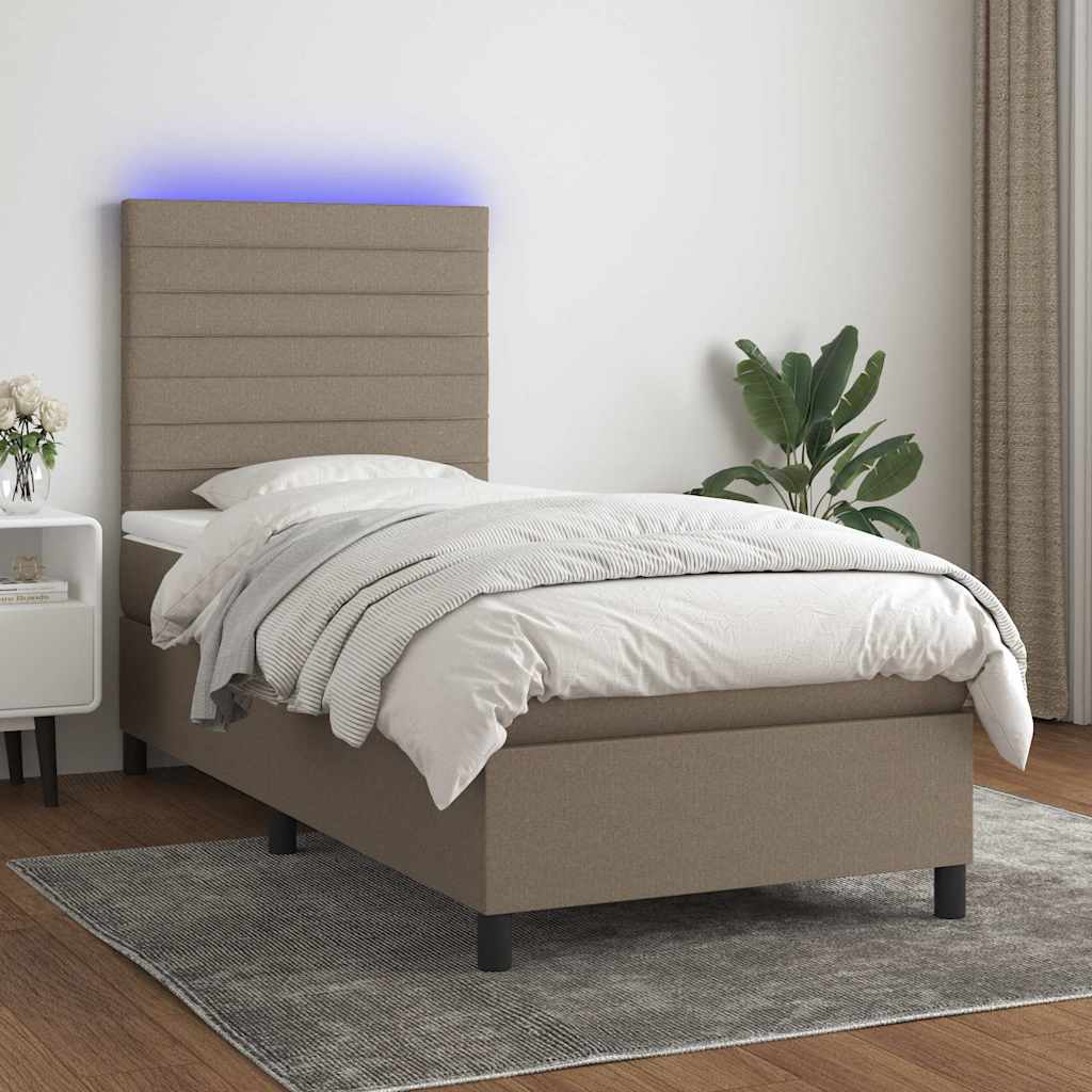 Sommier à lattes de lit et matelas et LED Taupe 90x190 cm Tissu