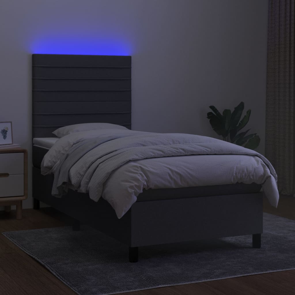 Sommier à lattes de lit avec matelas et LED Gris foncé 90x200cm