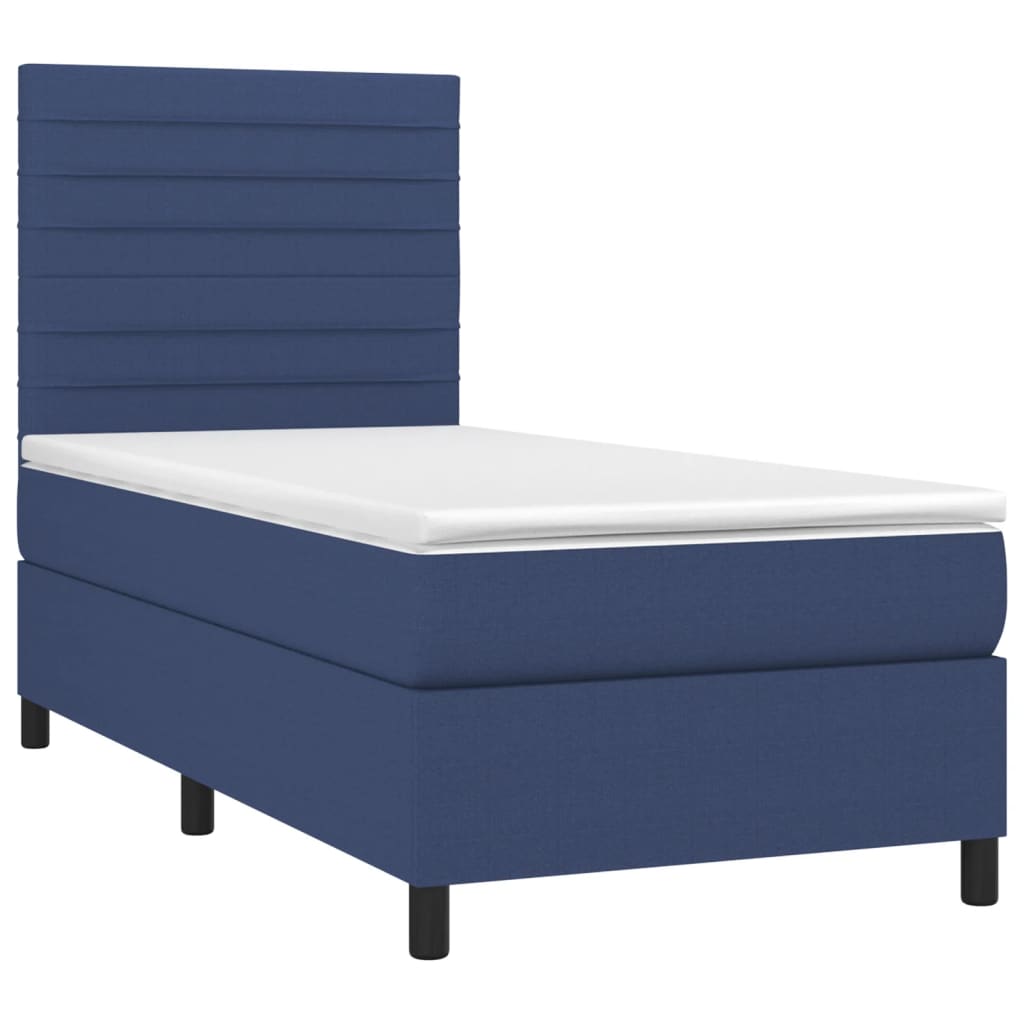 Sommier à lattes de lit avec matelas et LED Bleu 90x200cm Tissu