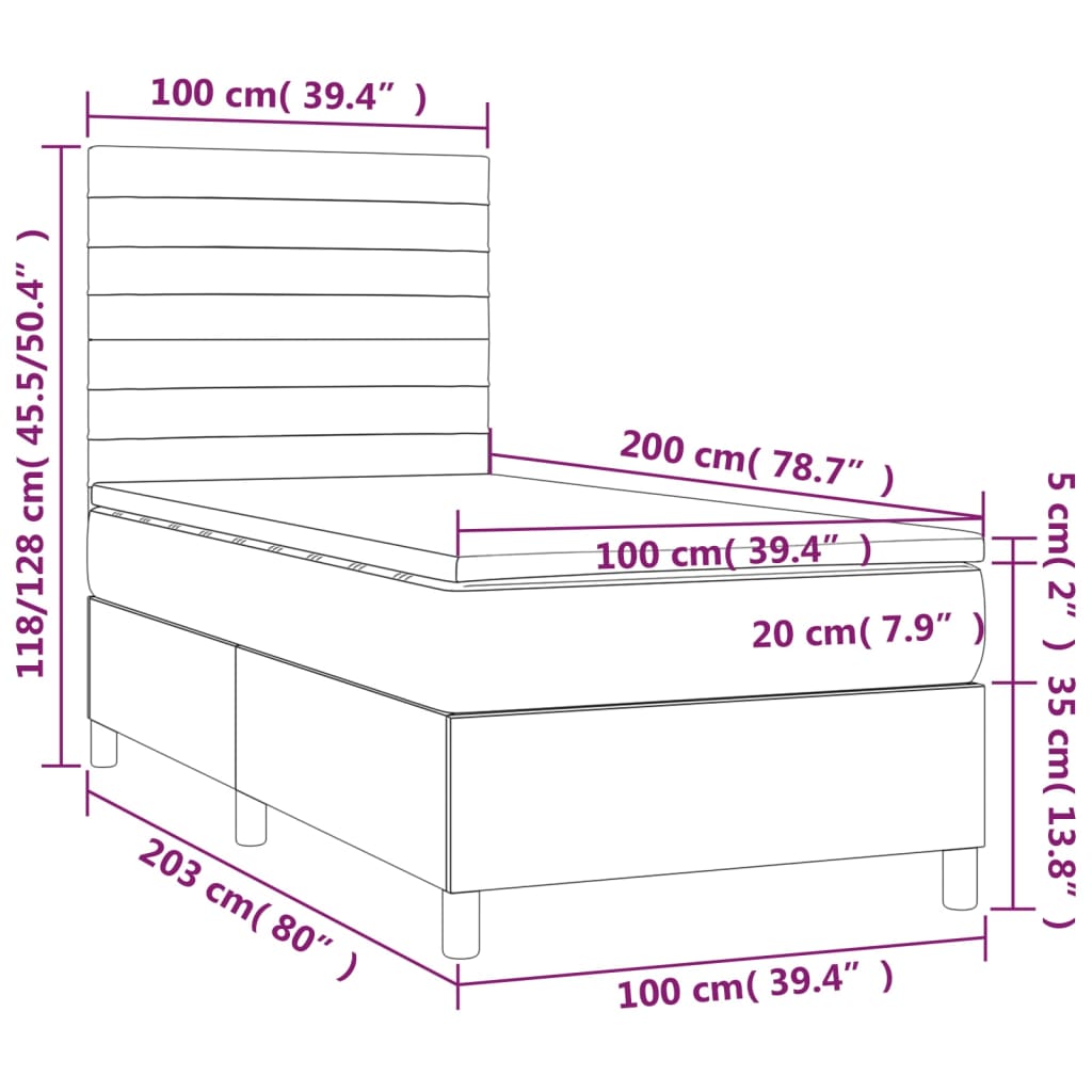 Sommier à lattes de lit matelas et LED Marron foncé 100x200cm