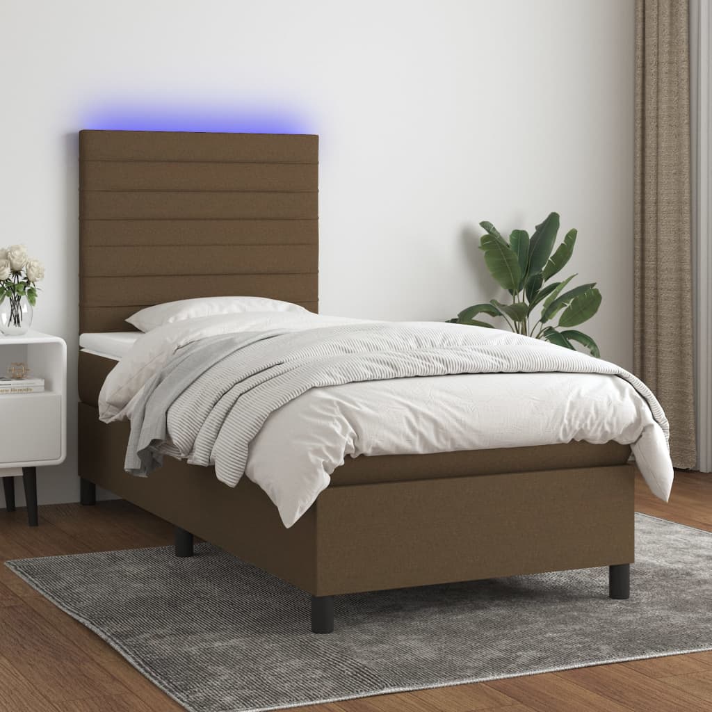 Sommier à lattes de lit matelas et LED Marron foncé 100x200cm