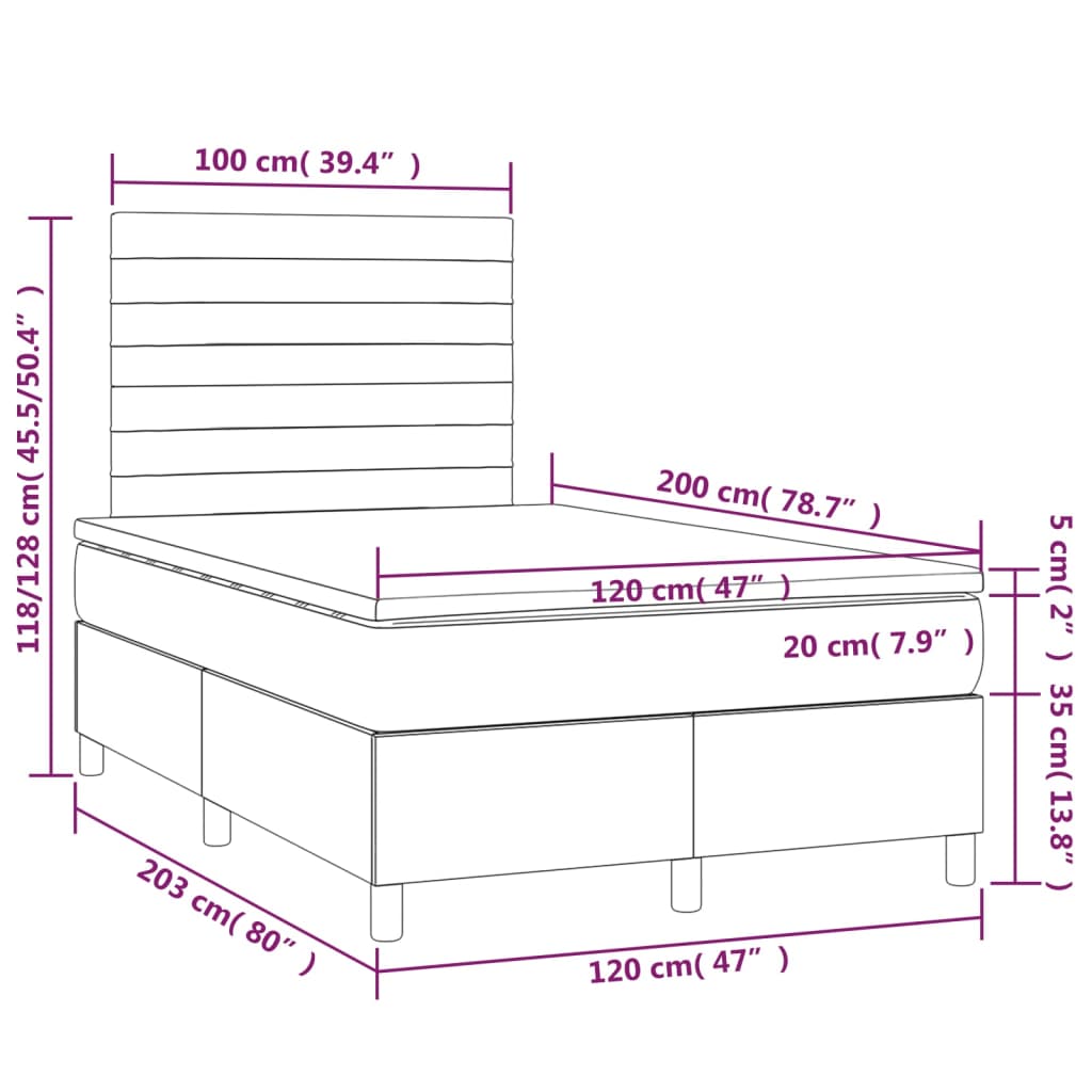 Sommier à lattes de lit matelas et LED Marron foncé 120x200 cm