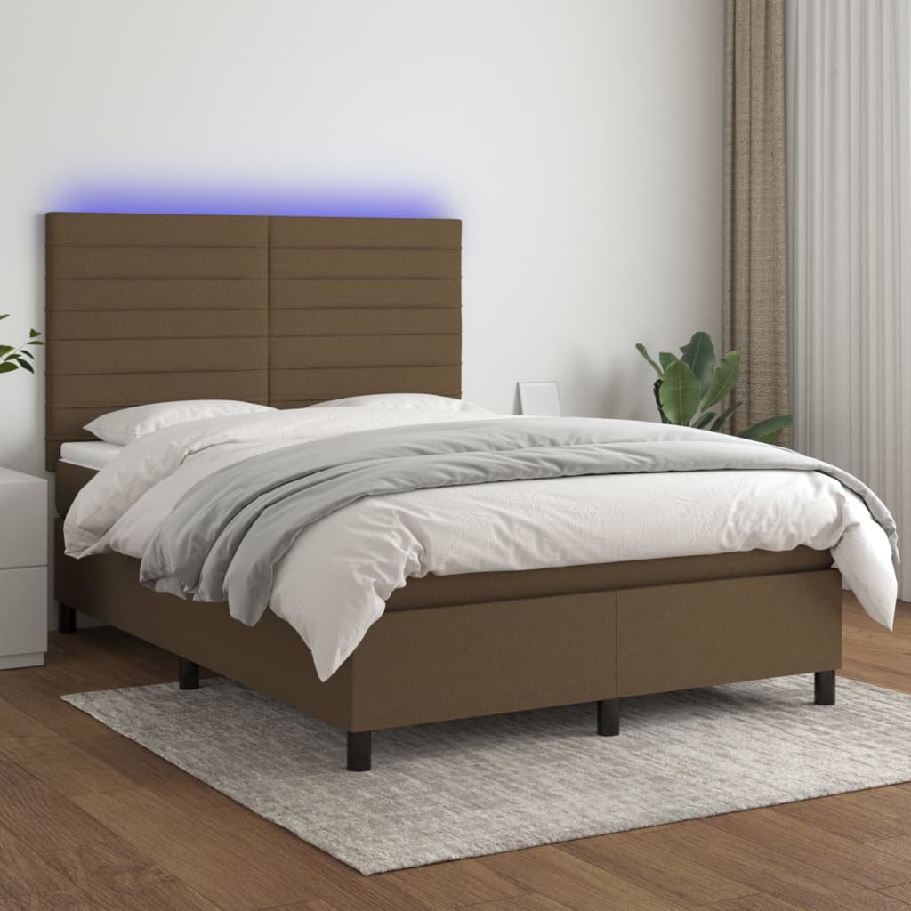 Sommier à lattes de lit matelas et LED Marron foncé 140x190 cm