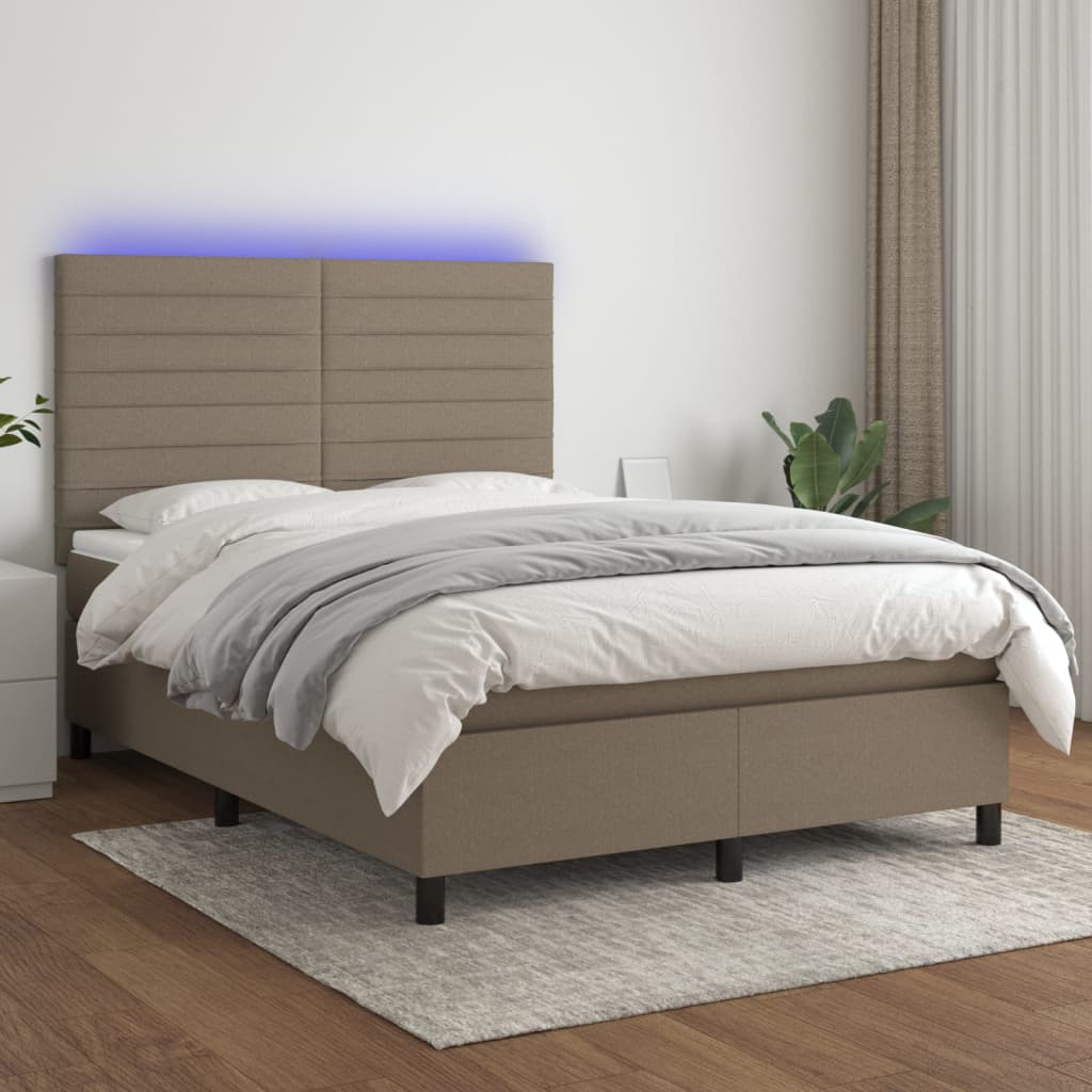 Sommier à lattes de lit et matelas et LED Taupe 140x200cm Tissu