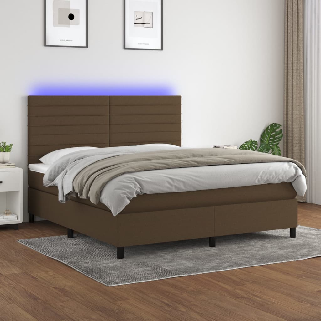 Sommier à lattes de lit matelas et LED Marron foncé 180x200 cm