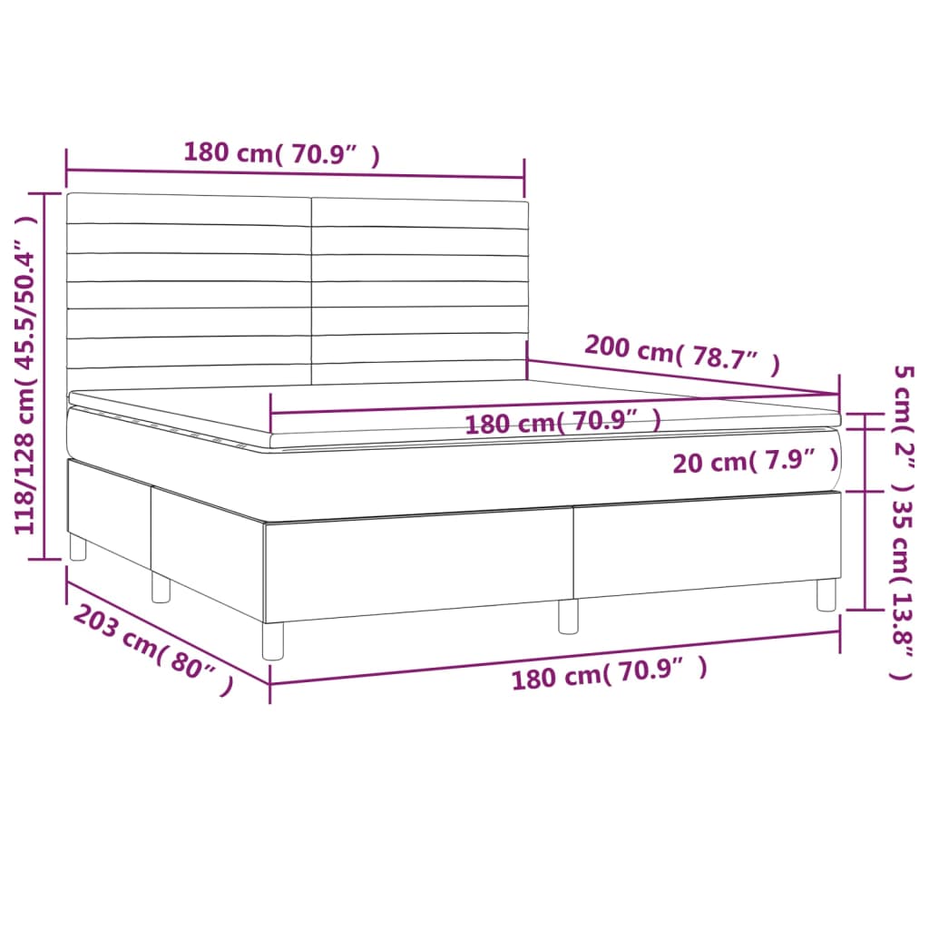 Sommier à lattes de lit et matelas et LED Taupe 180x200cm Tissu