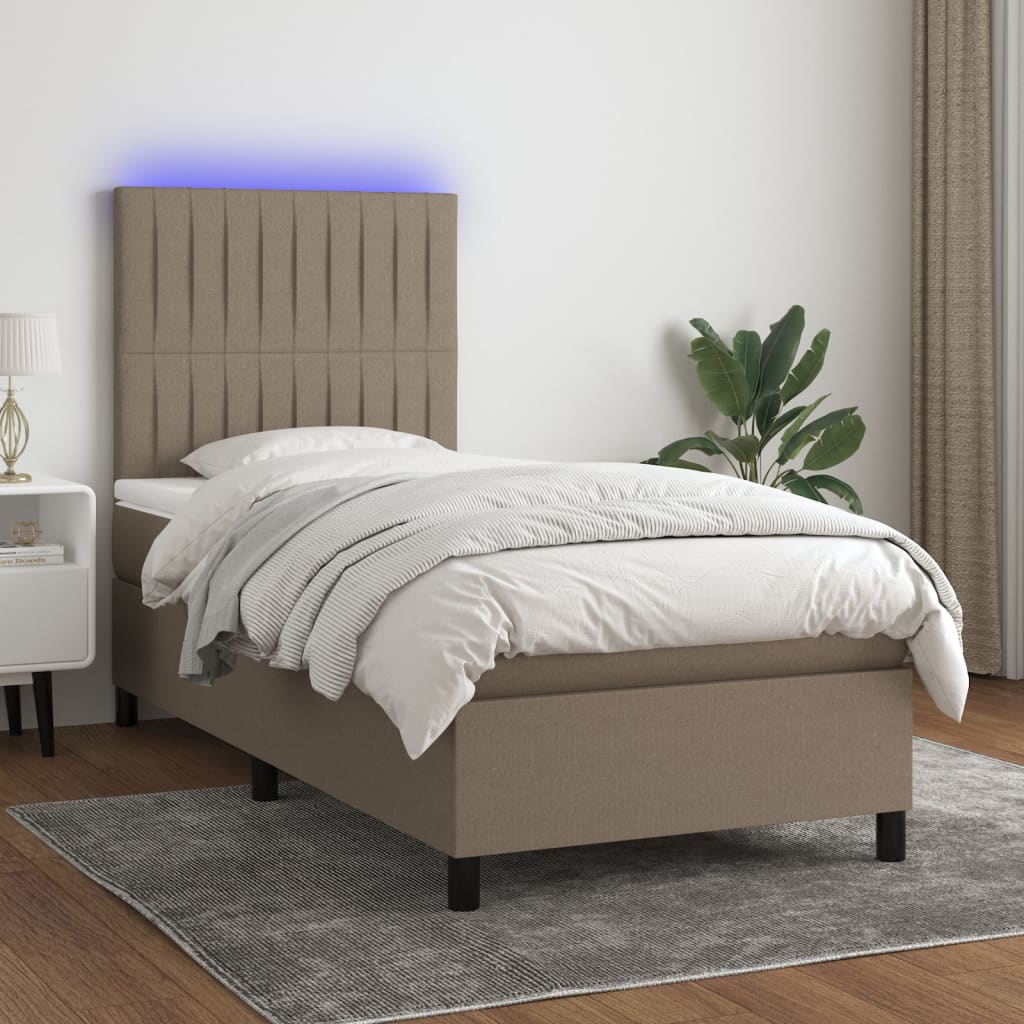 Sommier à lattes de lit et matelas et LED Taupe 80x200cm Tissu