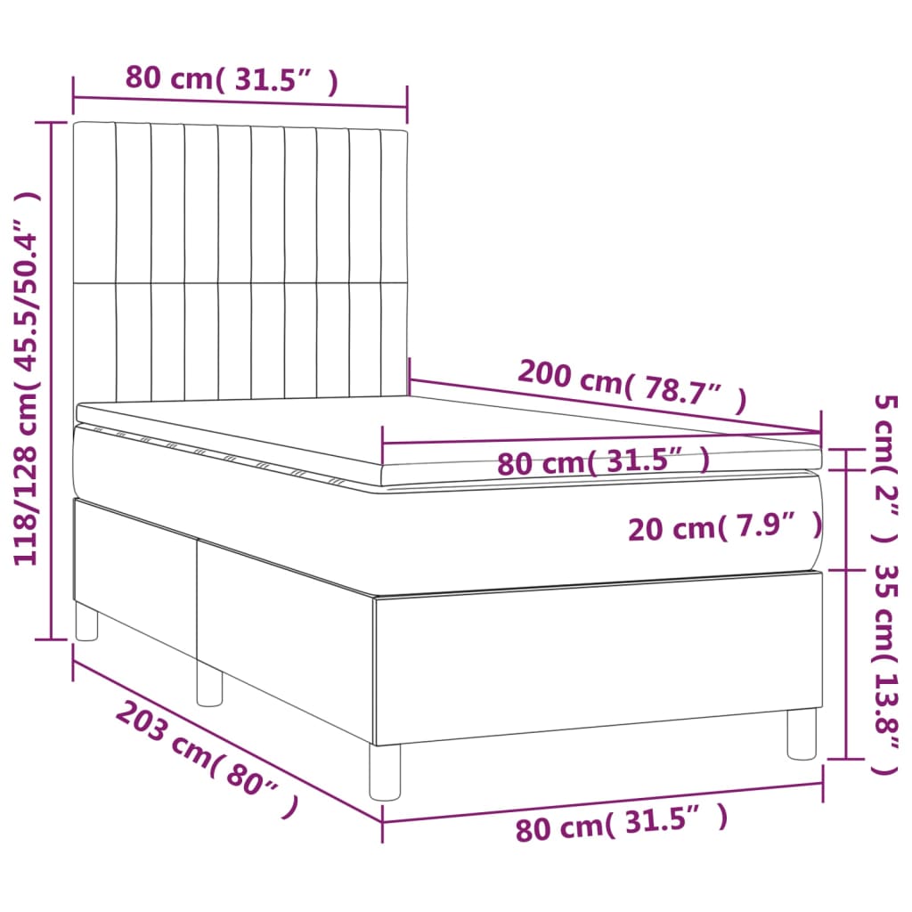 Sommier à lattes de lit avec matelas et LED Bleu 80x200cm Tissu