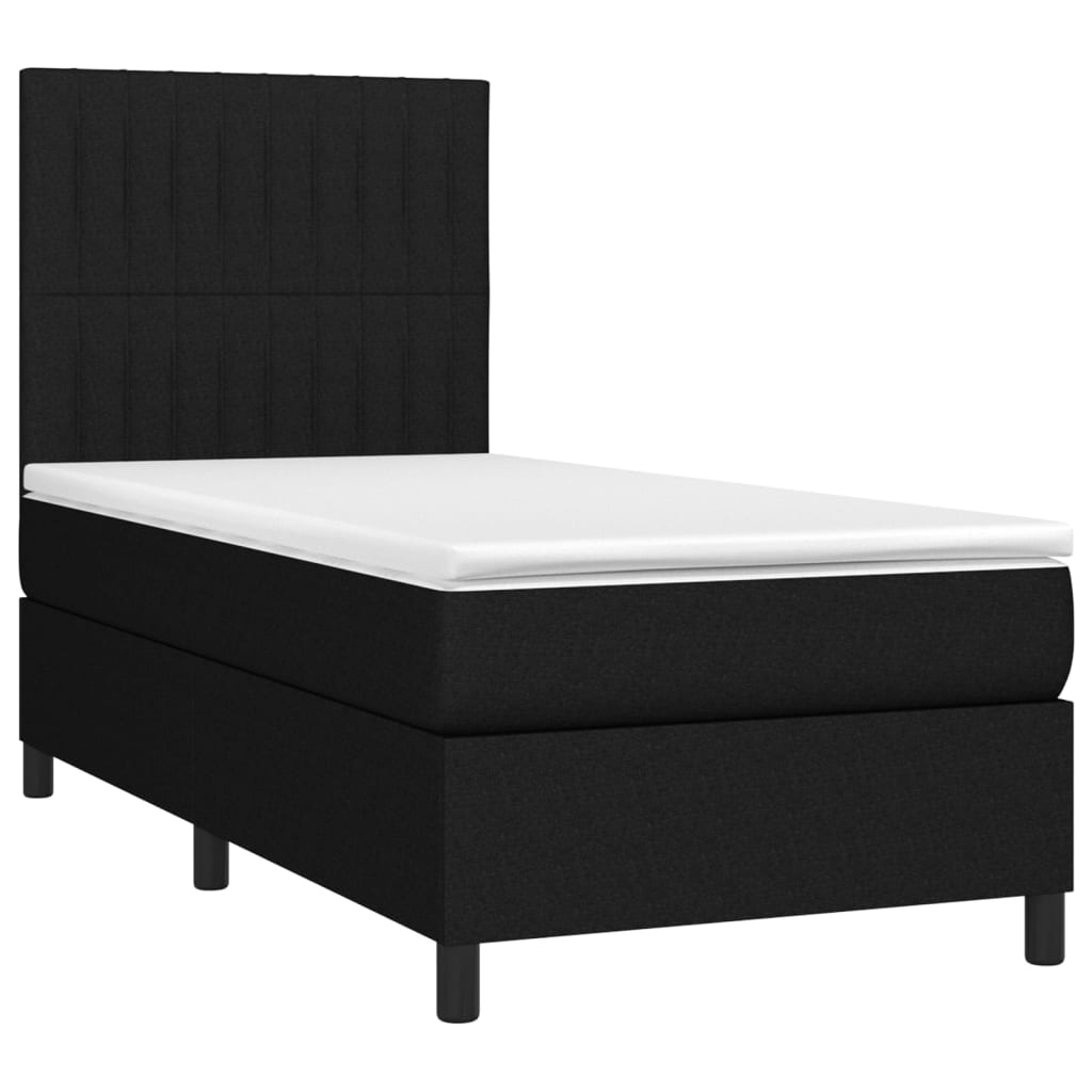 Sommier à lattes de lit avec matelas et LED Noir 90x190cm Tissu