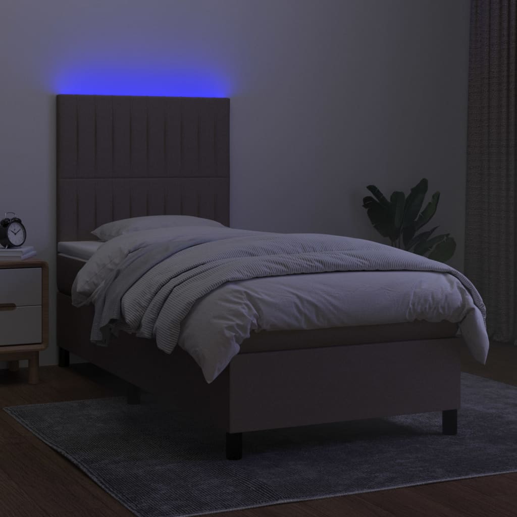 Sommier à lattes de lit et matelas et LED Taupe 90x190 cm Tissu