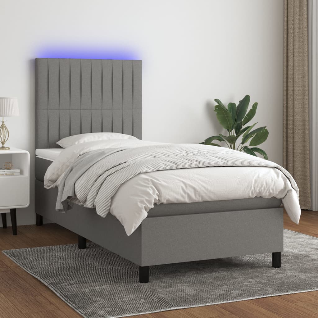 Sommier à lattes de lit avec matelas et LED Gris foncé 90x200cm