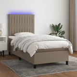 Sommier à lattes de lit et matelas et LED Taupe 90x200 cm Tissu