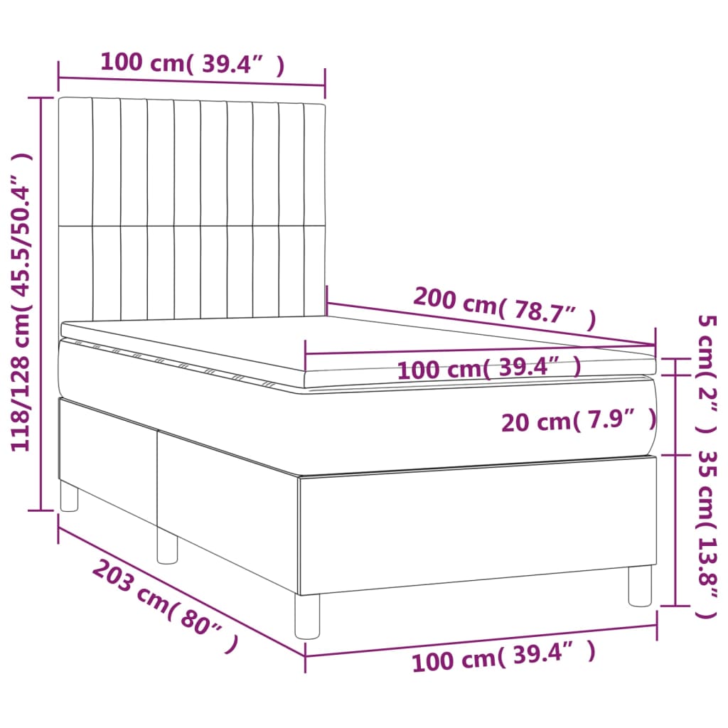 Sommier à lattes de lit et matelas et LED Taupe 100x200cm Tissu