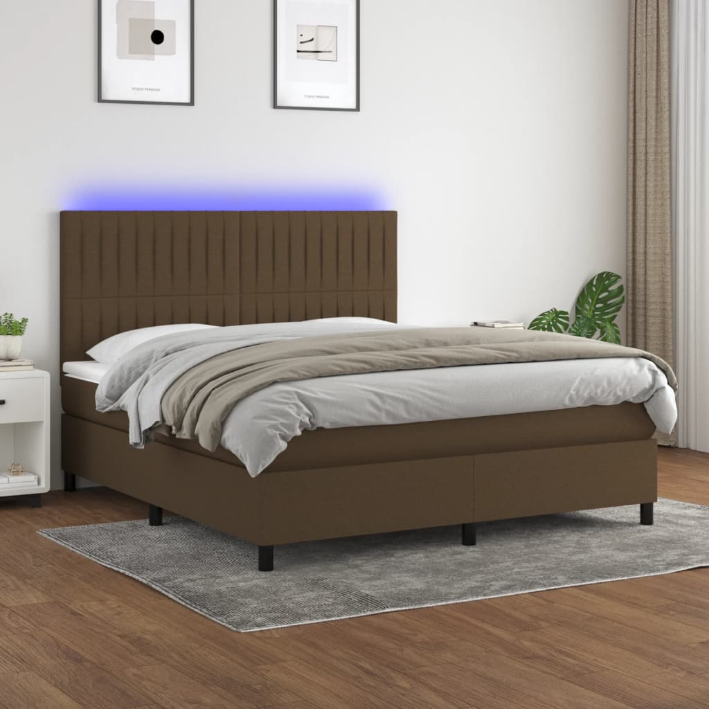 Sommier à lattes de lit matelas et LED Marron foncé 160x200 cm